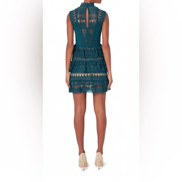 NEW SELF PORTRAIT GUIPURE LACE TEAL TIERED PARTY DRESS NWT! - Picture 4 of 8